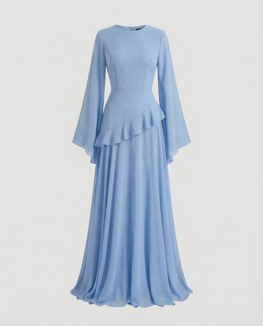 Women's Gala Maxi Dress with Bell Sleeves and Tiered Skirt