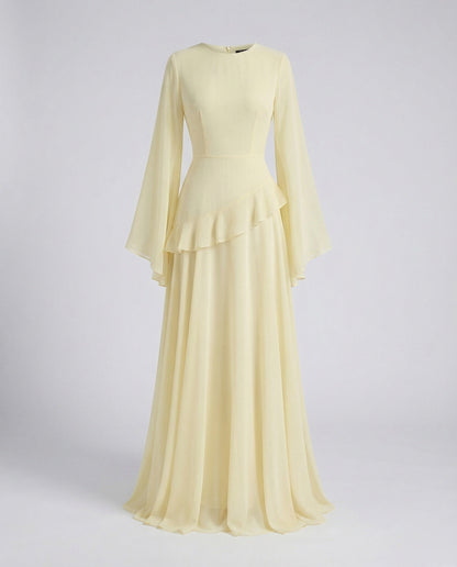 Women's Gala Maxi Dress with Bell Sleeves and Tiered Skirt