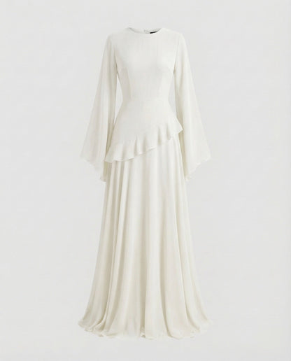 Women's Gala Maxi Dress with Bell Sleeves and Tiered Skirt