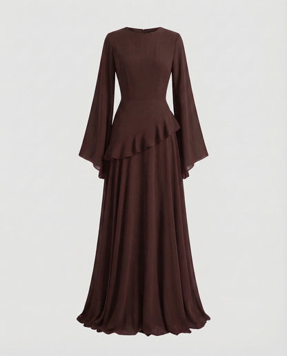 Women's Gala Maxi Dress with Bell Sleeves and Tiered Skirt