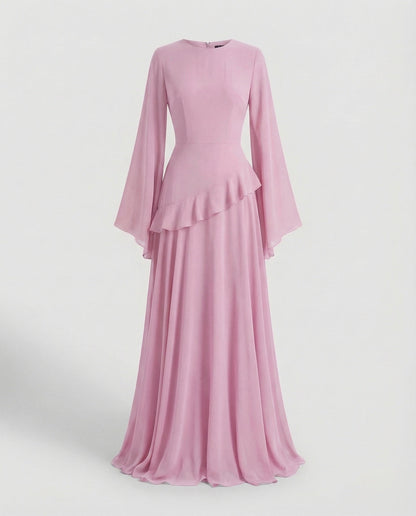 Women's Gala Maxi Dress with Bell Sleeves and Tiered Skirt