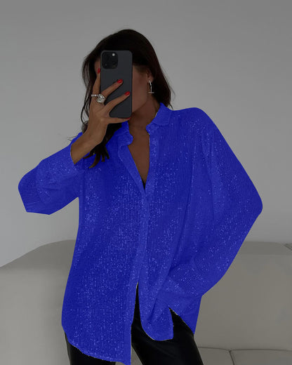 Women's Glitter Blouse with Shimmering Texture and Casual Fit