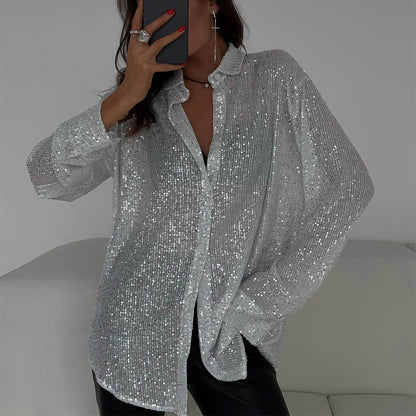 Women's Glitter Blouse with Shimmering Texture and Casual Fit