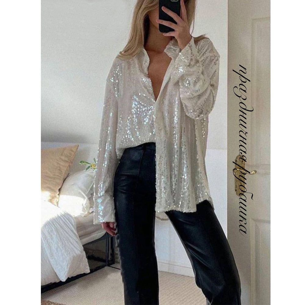 Women's Glitter Blouse with Shimmering Texture and Casual Fit