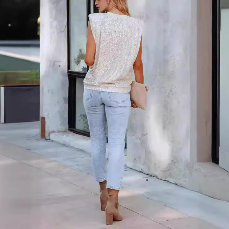 Women's Glitter Round Neck Blouse