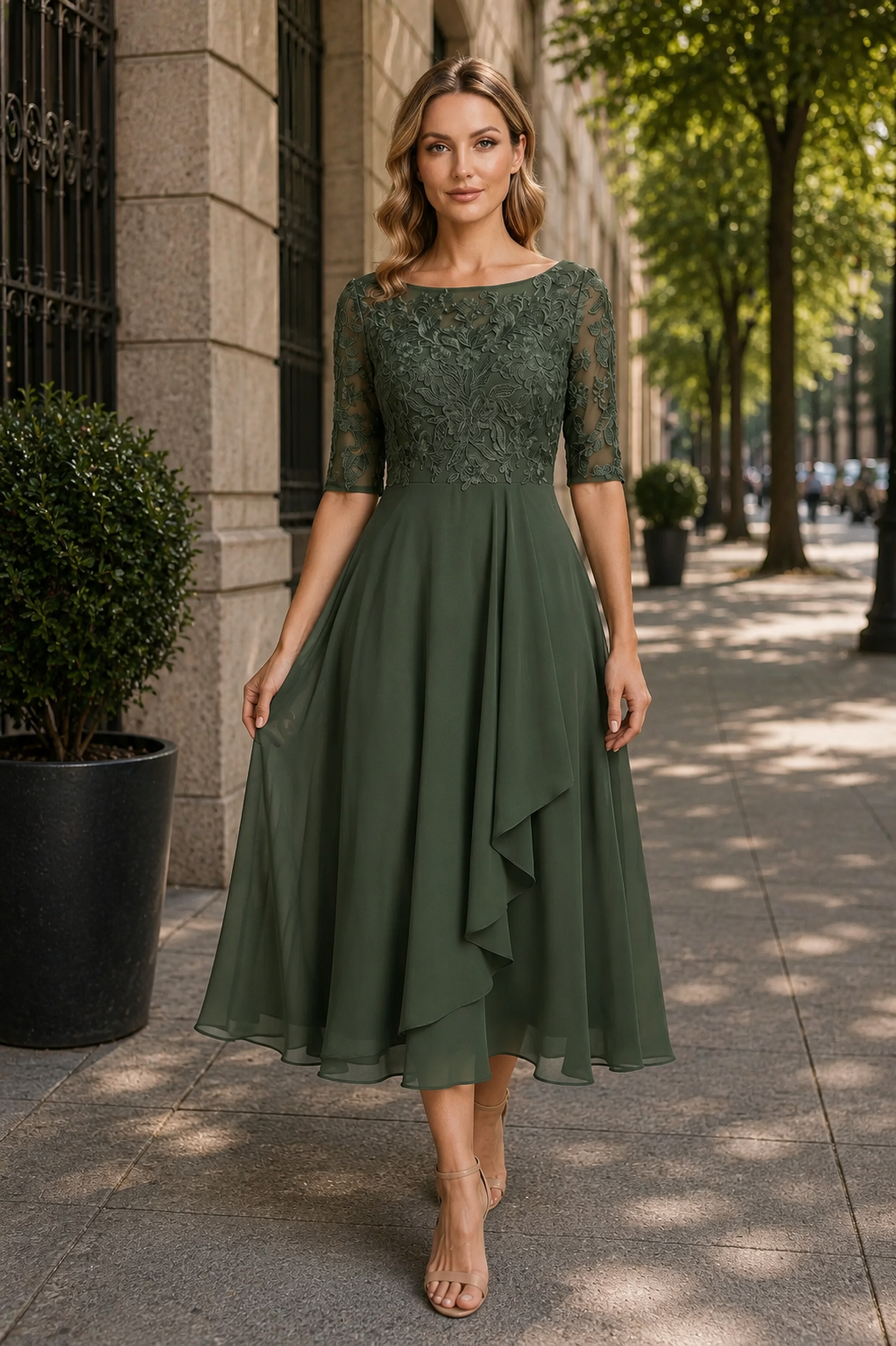 Women's High-Waist Flared Midi Dress