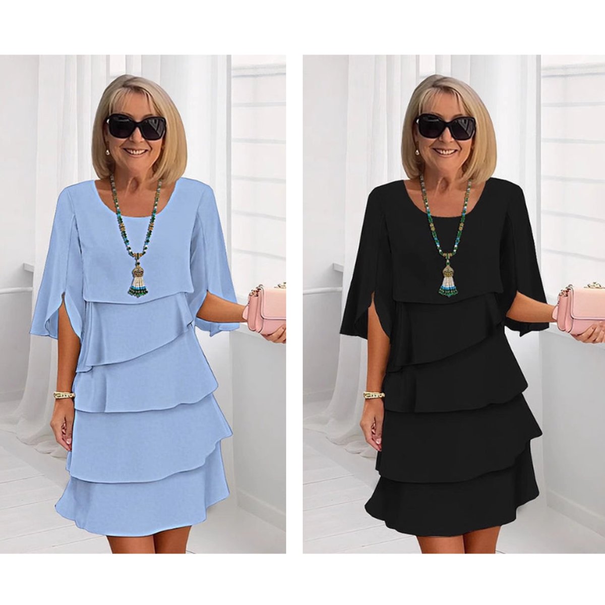 Women's Layered Ruffle-Sleeve Midi Dress