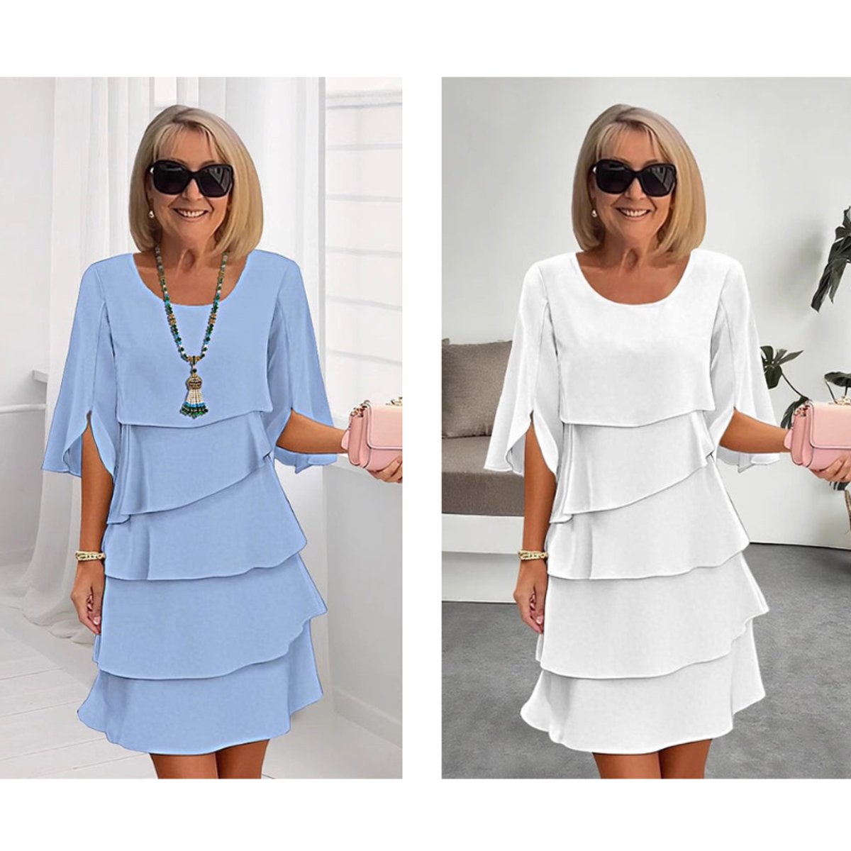Women's Layered Ruffle-Sleeve Midi Dress