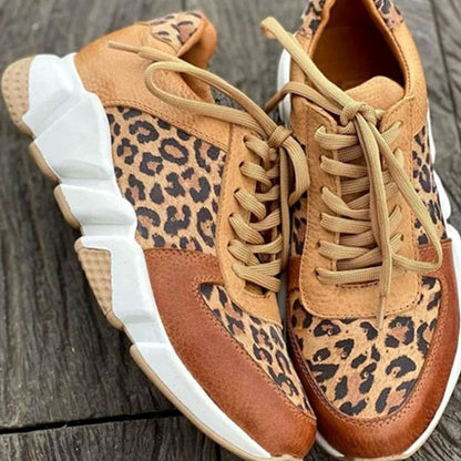 Women's Leopard Print Lace-Up Chunky Street Sneakers