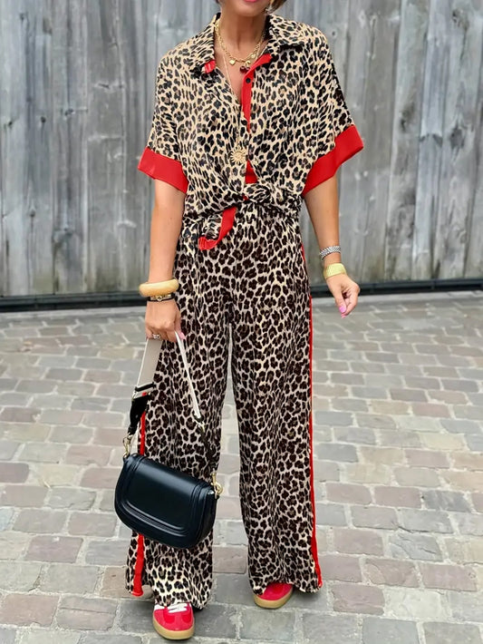 Women's Leopard-Print Wide-Leg V-Neck Jumpsuit