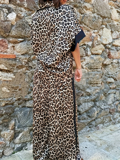 Women's Leopard-Print Wide-Leg V-Neck Jumpsuit
