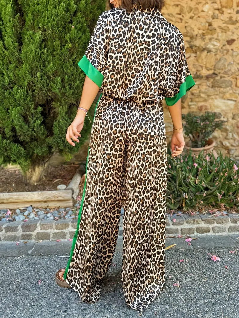 Women's Leopard-Print Wide-Leg V-Neck Jumpsuit