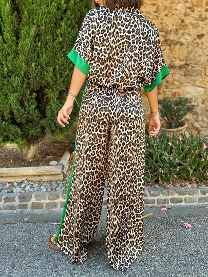 Women's Leopard-Print Wide-Leg V-Neck Jumpsuit