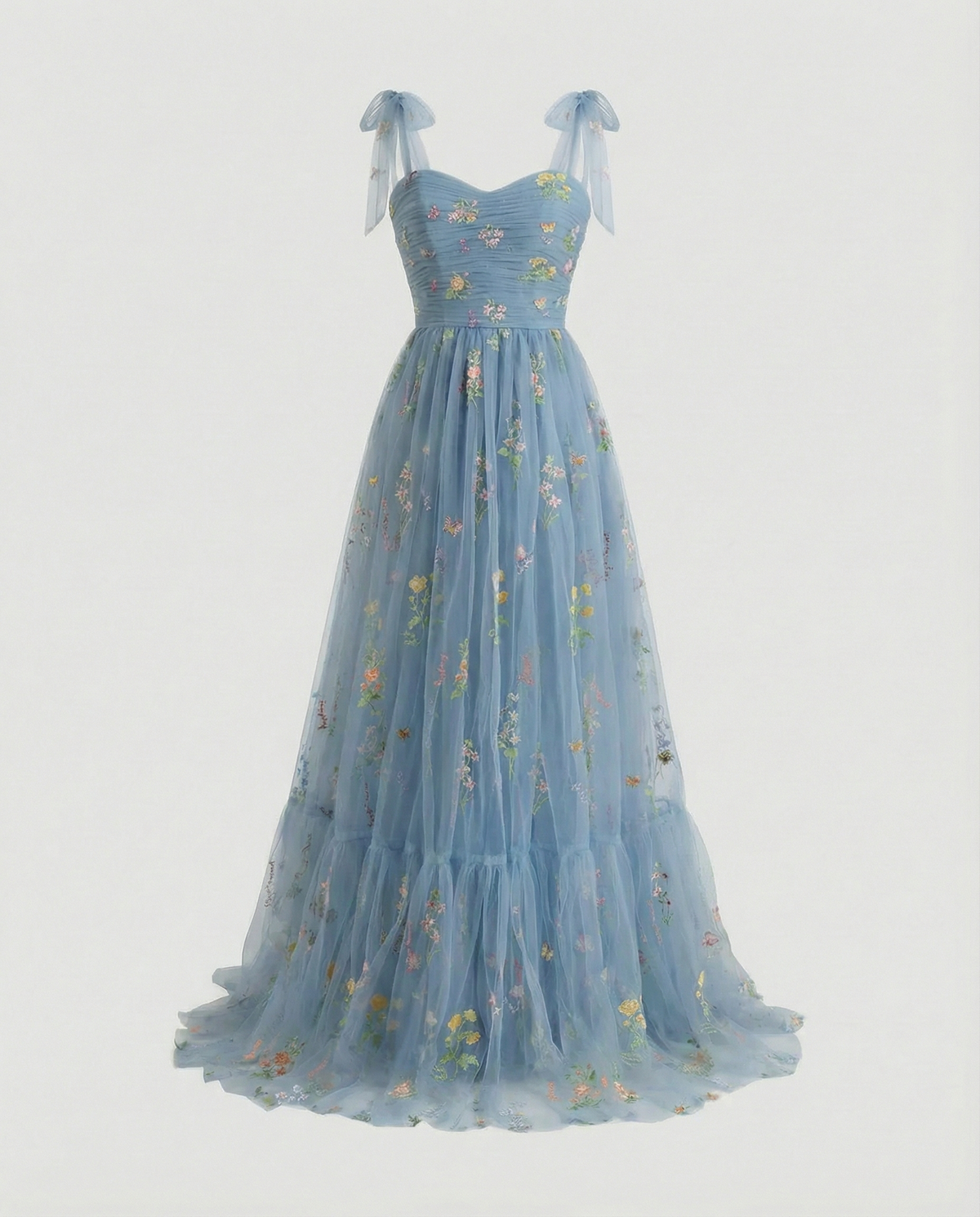 Women's Long Floral Embroidered Tulle Ball Gown