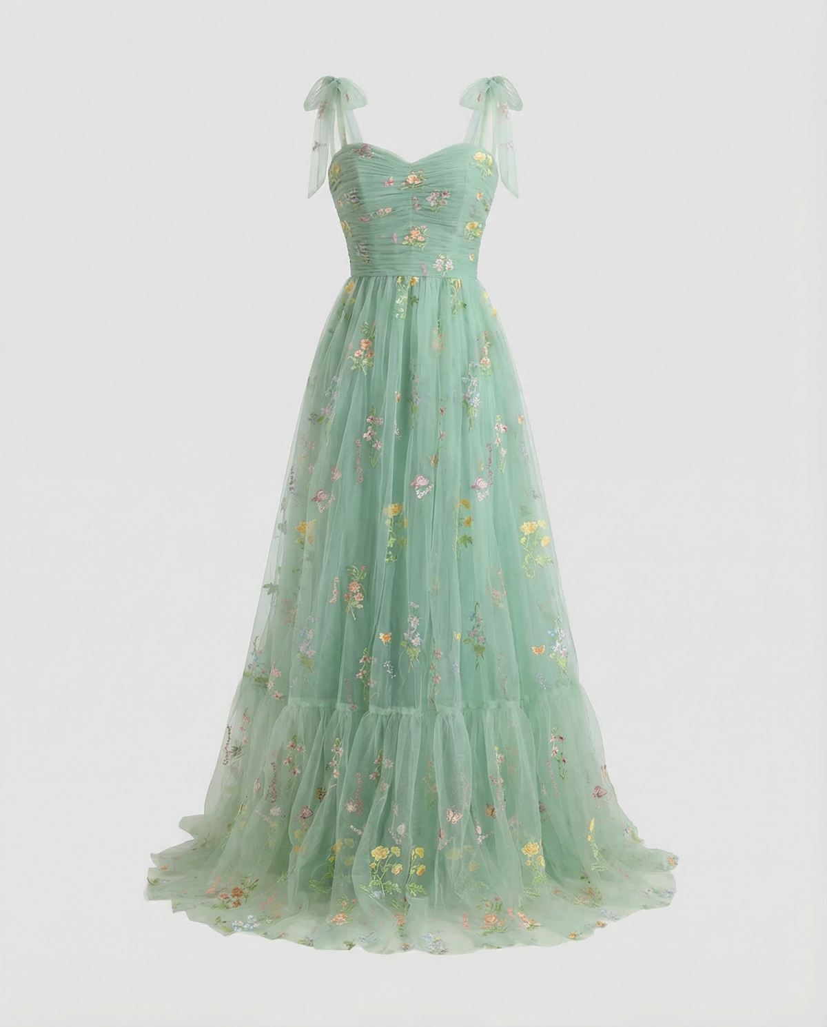 Women's Long Floral Embroidered Tulle Ball Gown