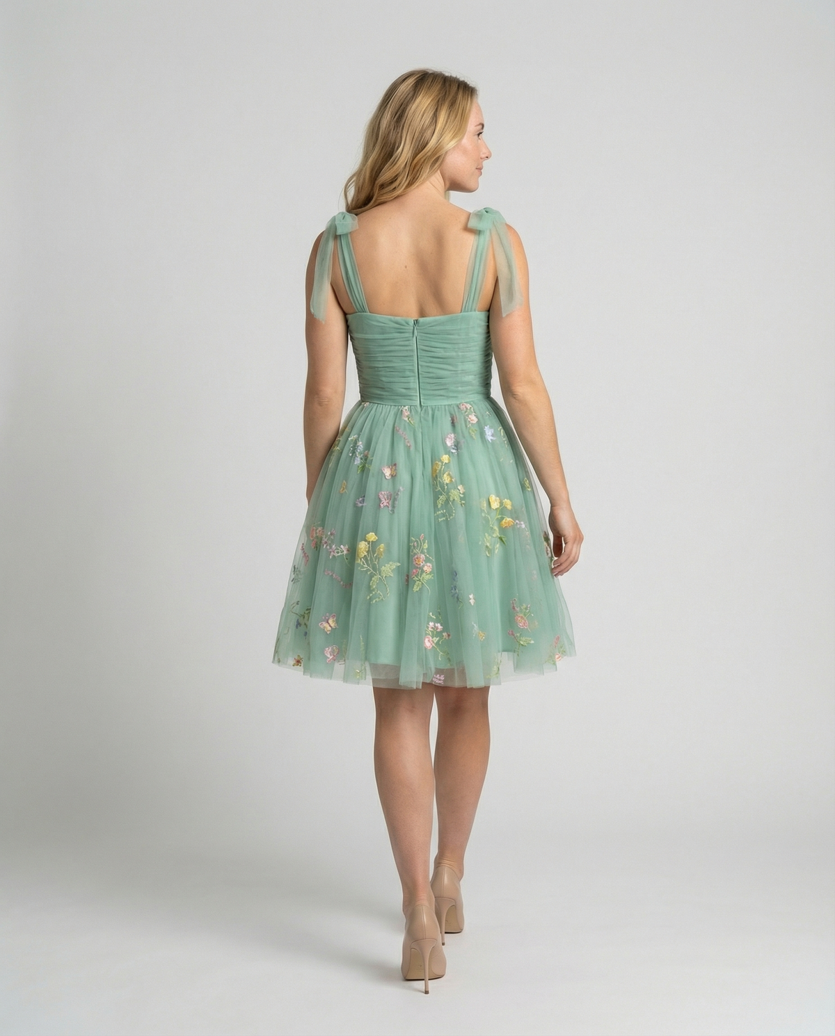 Women's Long Floral Embroidered Tulle Ball Gown