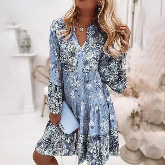 Women's Long-Sleeve All-Over Floral Print Dress