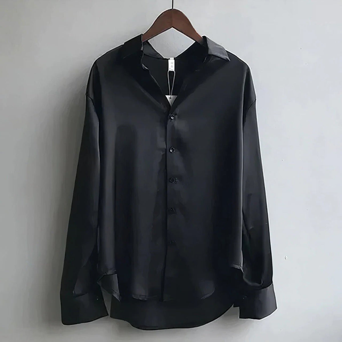Women's Long Sleeve Satin Button-Down Collared Blouse