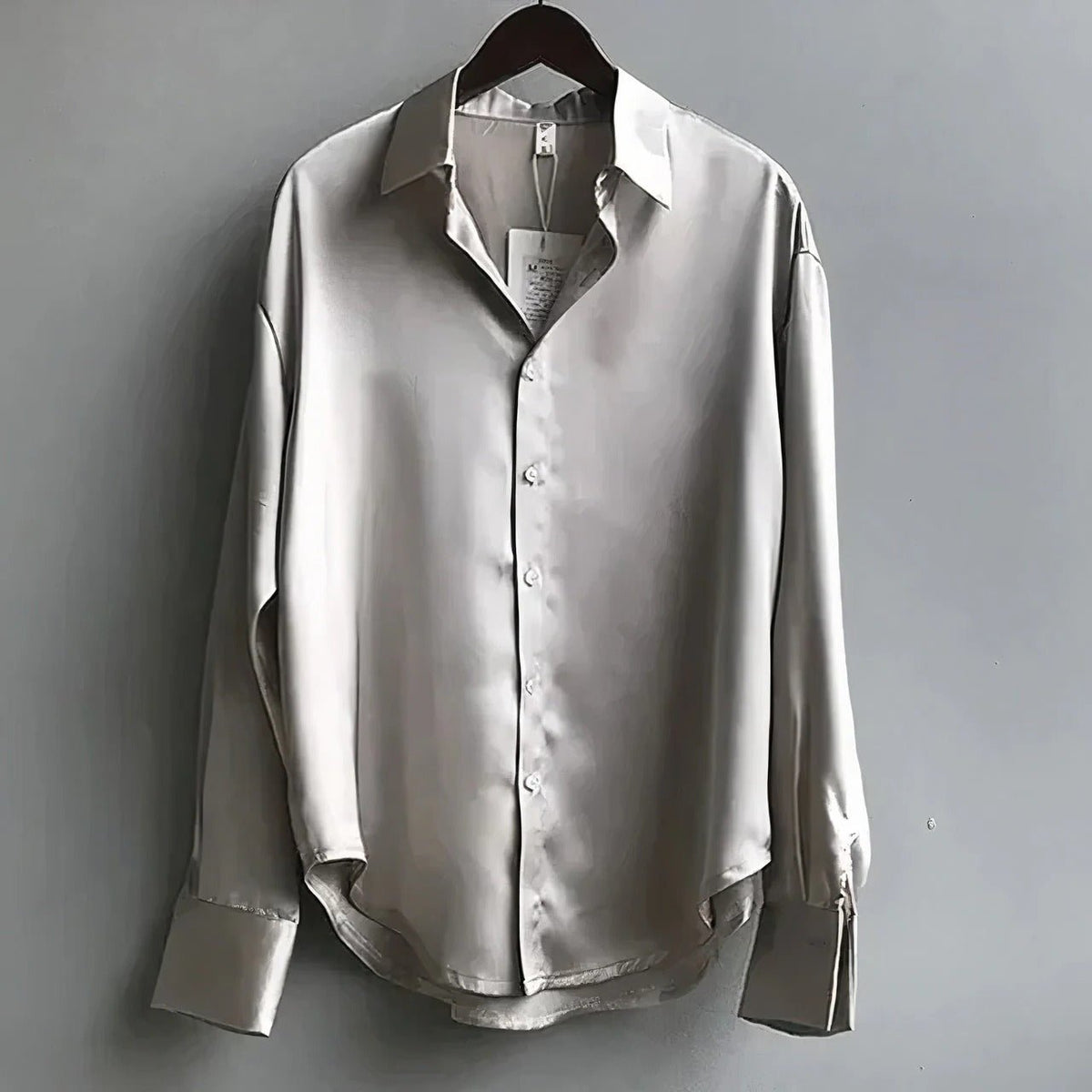 Women's Long Sleeve Satin Button-Down Collared Blouse