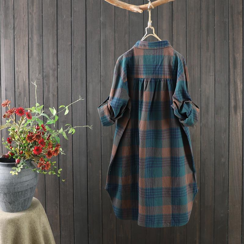 Women's Loose Fit Plaid Longline Blouse