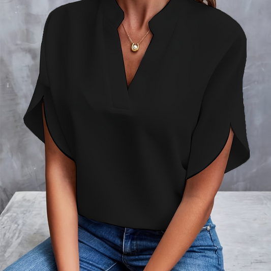 Women's Loose Fit V-Neck Short Sleeve Blouse