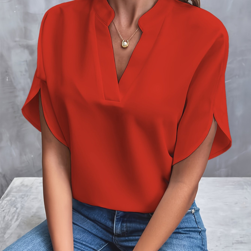 Women's Loose Fit V-Neck Short Sleeve Blouse