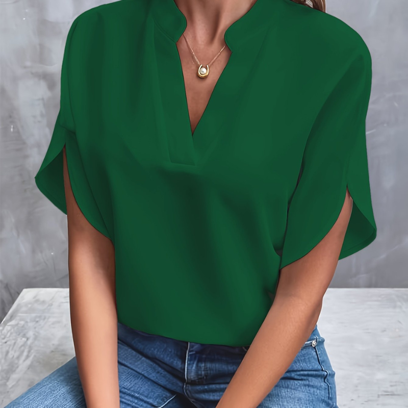 Women's Loose Fit V-Neck Short Sleeve Blouse