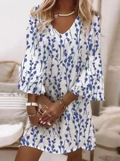 Women's Marble Swirl Mini Dress with Flared Sleeves