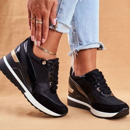 Women's Metallic Panel Lace-Up Wedge Sneakers