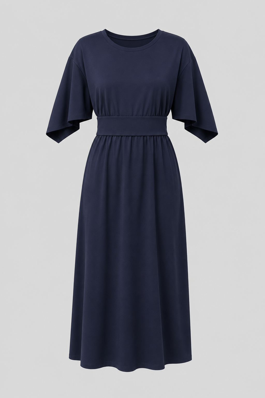 Women's Midi Dress with Wide Sleeves and Belt