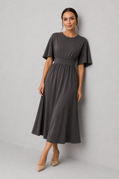 Women's Midi Dress with Wide Sleeves and Belt
