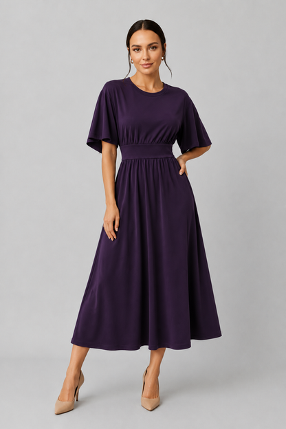 Women's Midi Dress with Wide Sleeves and Belt