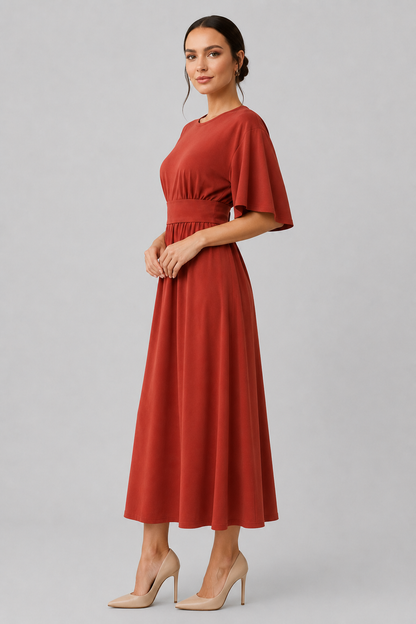 Women's Midi Dress with Wide Sleeves and Belt