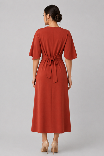 Women's Midi Dress with Wide Sleeves and Belt