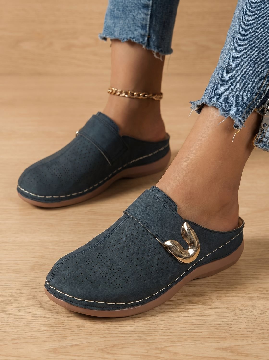 Women's Orthopedic Honeycomb-Textured Velcro Slip-On Mule Clogs