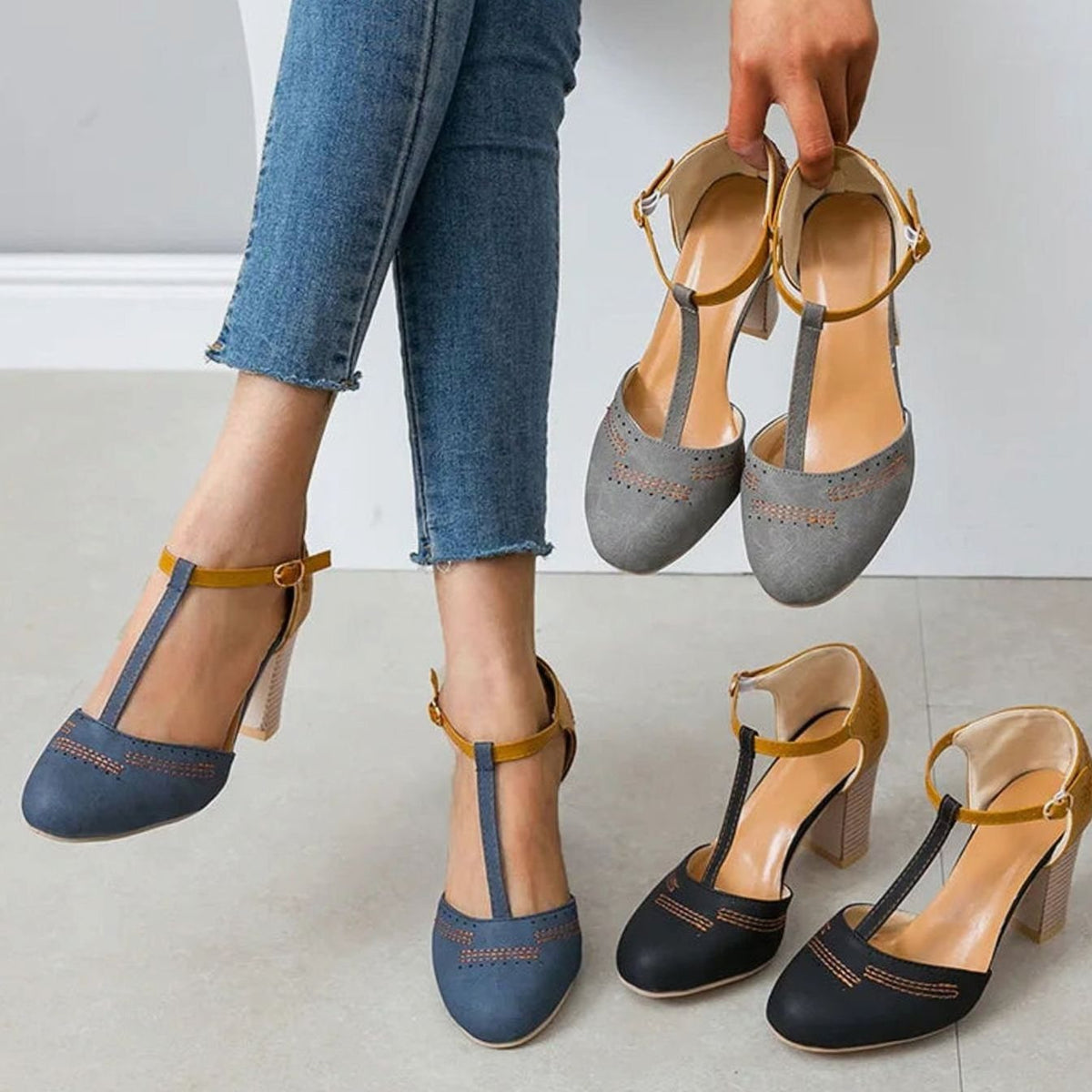 Women's Orthopedic T-Strap Block Heel Shoes
