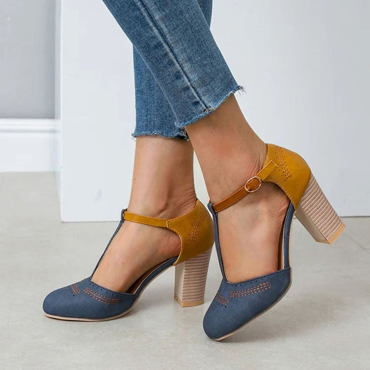 Women's Orthopedic T-Strap Block Heel Shoes