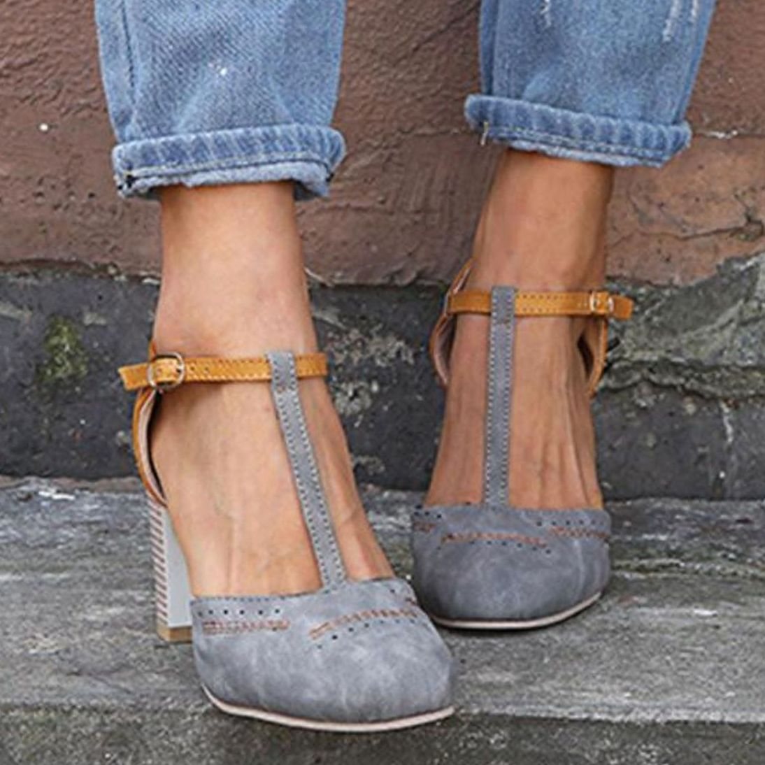 Women's Orthopedic T-Strap Block Heel Shoes