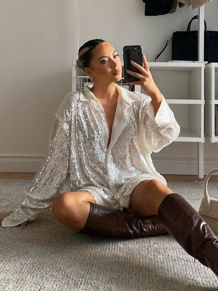 Women's Oversized Glitter Shirt