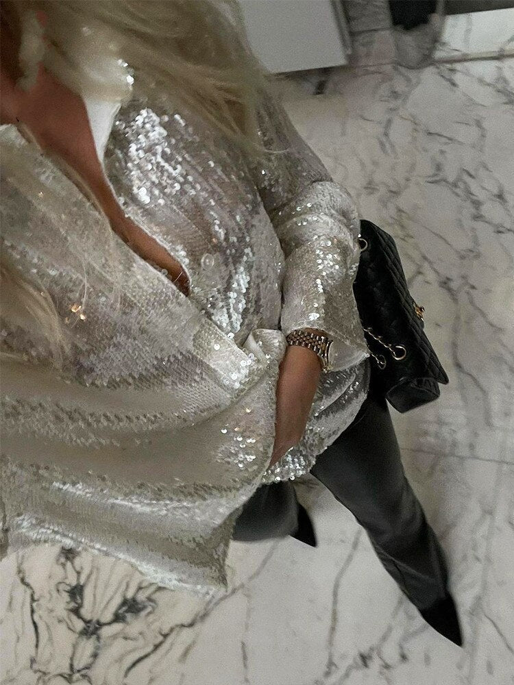 Women's Oversized Glitter Shirt