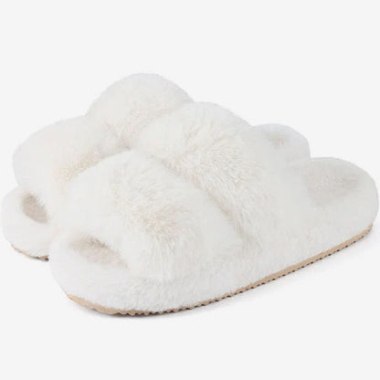 Women's Plush Faux Fur Open-Toe Slide Slippers