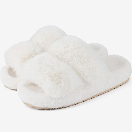 Women's Plush Faux Fur Open-Toe Slide Slippers