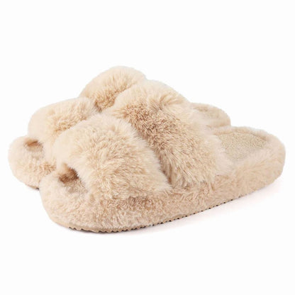 Women's Plush Faux Fur Open-Toe Slide Slippers
