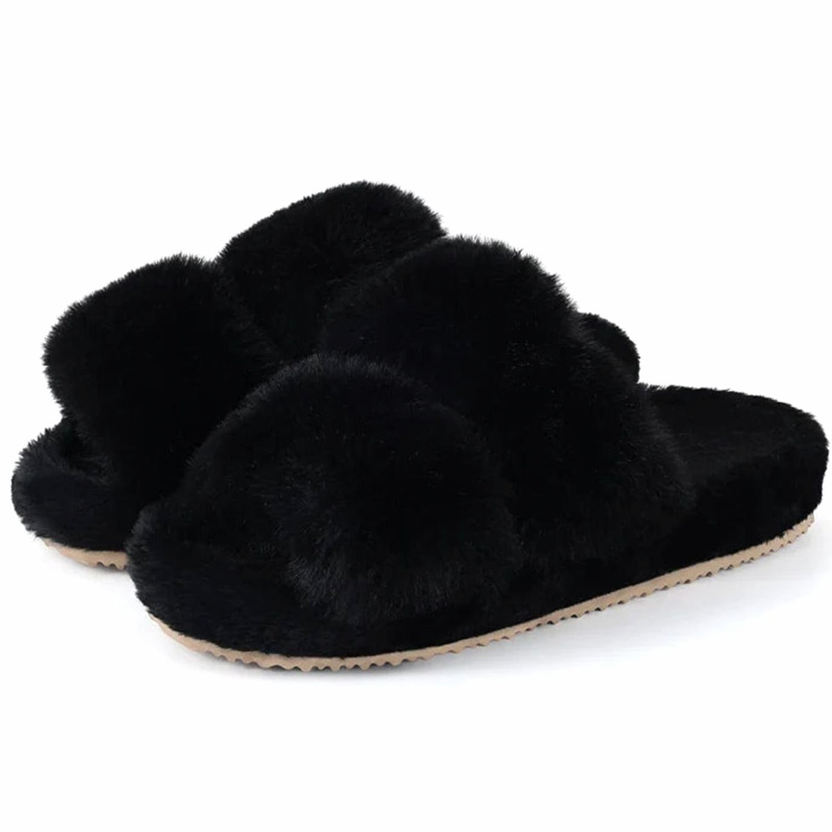 Women's Plush Faux Fur Open-Toe Slide Slippers