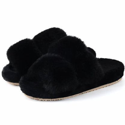 Women's Plush Faux Fur Open-Toe Slide Slippers