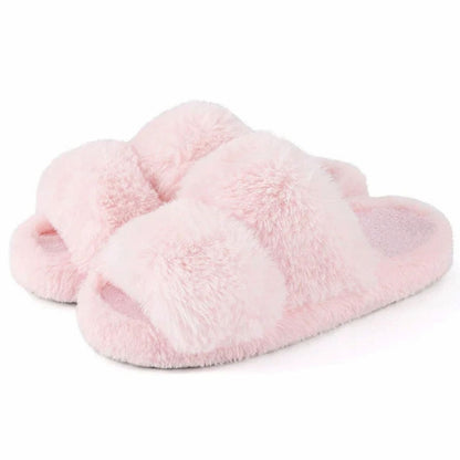 Women's Plush Faux Fur Open-Toe Slide Slippers