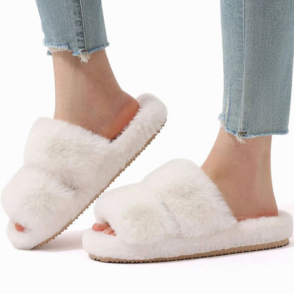 Women's Plush Faux Fur Open-Toe Slide Slippers