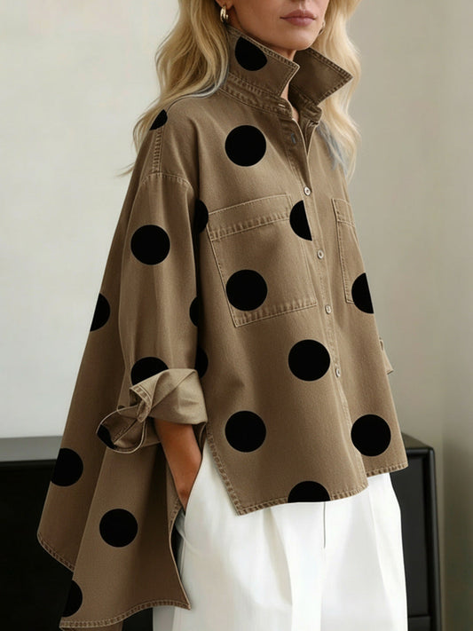 Women's Polka Dot Shirt Blouse with Pockets