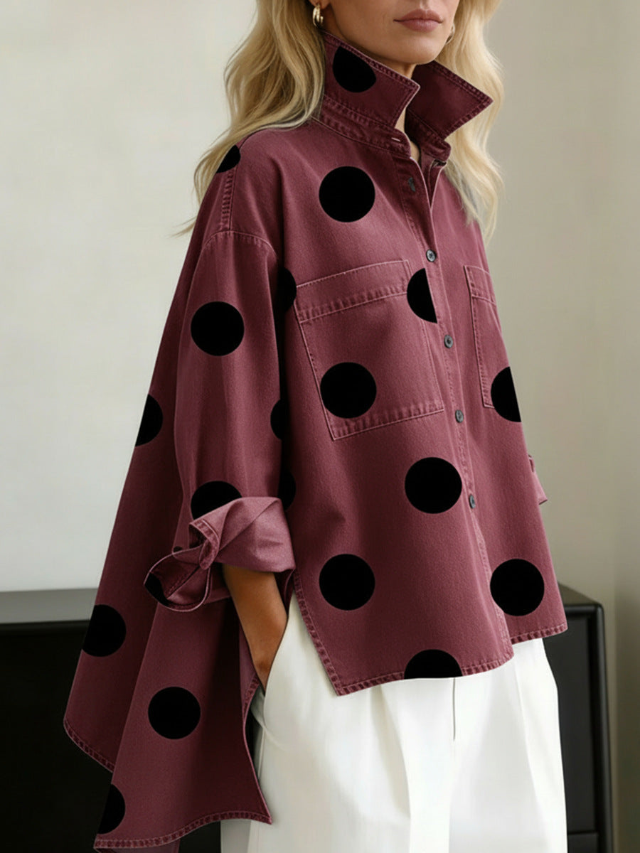 Women's Polka Dot Shirt Blouse with Pockets