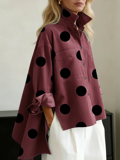 Women's Polka Dot Shirt Blouse with Pockets